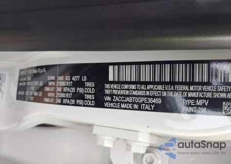 2016 Jeep Renegade Latitude from USA, damaged, VIN ZACCJABT0GPE36469